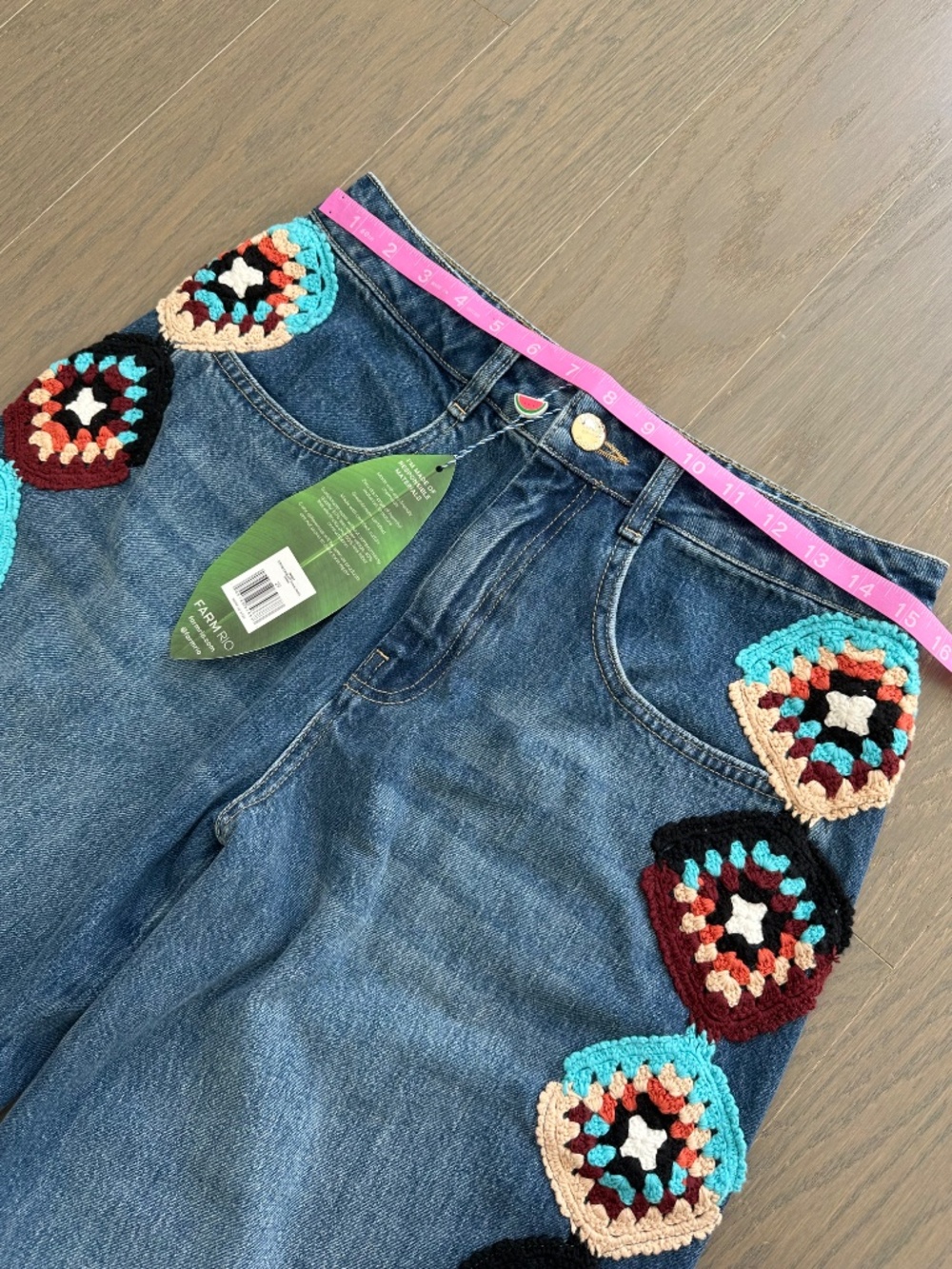 Farm Rio Colorful Stripes Crochet Denim Pants Jeans - Size 29 - With tags - Picture 7 of 8